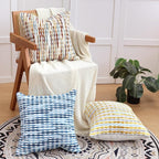Boho Decorative Throw Pillow Covers 18x18 Inch, Chenille Tufted Pillow Cover Stripe Textured Square Farmhouse Accent Pillowcase for Couch Sofa Bedroom Living Room, Red White Khaki Grey 1 Pack