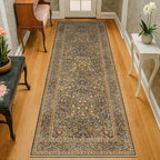 Brown 2'6" x 8' Runners for Hallways Non Slip, Extra Long Floor Runner for Kitchen, Entryway Indoor, Washable Rubber Backing Stain Resistant - Soft Boho Vintage Gold Brown Floral Décor