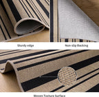 Tangsoo Stripe Easy Jute Rug,Ultra Thin 3x5 Washable Area Rug for Bedroom,Non-Slip Black Indoor Outdoor Rug Modern Farmhouse Low Pile Carpet for Patio Backyard Entryway