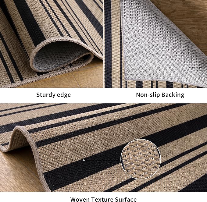 Tangsoo Modern Easy Jute Rug 2x4 Rug for Entryway,Washable Thin Stripe Outdoor Door Mat,Non-Slip Indoor Floor Carpet Farmhouse Small Throw Mat for Kitchen Hallway Bedroom Front Porch Entrance