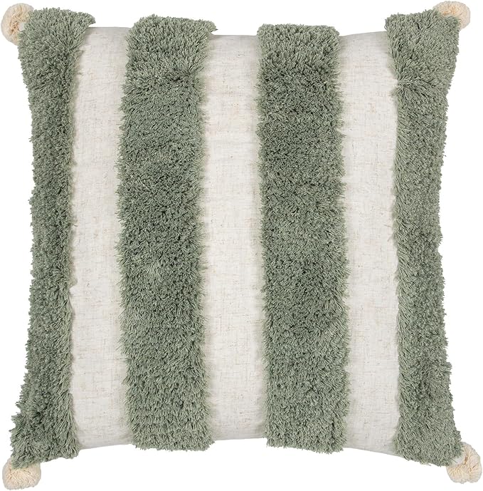 Boho Pillow Covers 18X18 Inch Boho Tufted Linen Throw Pillow Covers Decorative Pompoms Cushion Cover Farmhouse Pillow Case for Couch Sofa Bed Living Room Bedroom,Oliver Green