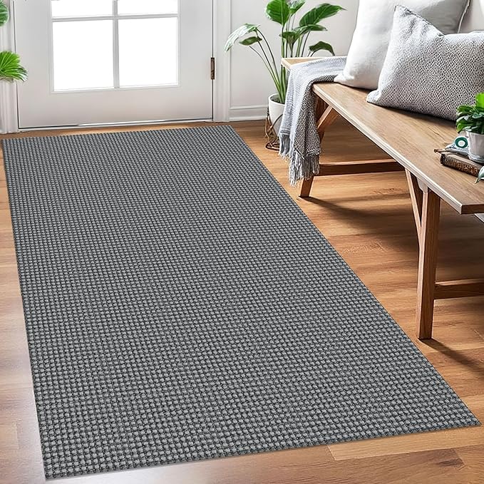 EARTHALL Woven Area Rug 3x5 Ft Washable Rugs for Entryway Braided Non Slip Rubber Backed Throw Rugs Door Mat Indoor Outdoor Entrance Cotton Carpet for Kitchen Foyer Front Door, Dark Gray