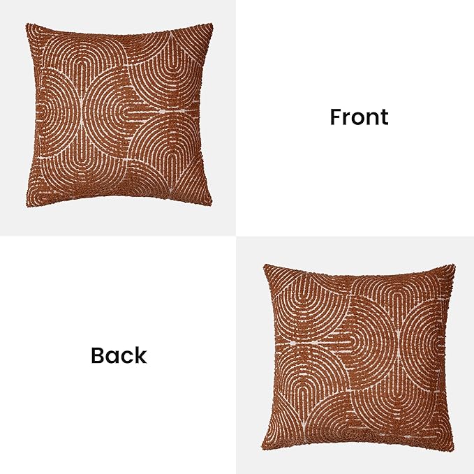 AELS Boho Decorative Textured Throw Pillow Covers 16x16, Modern Mid Century Rainbow Tufted Pillow Case, Farmhouse Rustic Geometric Woven Cushion Case for Bed Couch Sofa, Burnt Orange