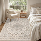 3x5 Area Rugs Living Room Rug: Washable Vintage Distressed Floral Rug No Slip Stain Resistant Soft Carpet Indoor Floor Large Carpets for Bedroom Dining Room Farmhouse Nursery Home Office Brown Beige