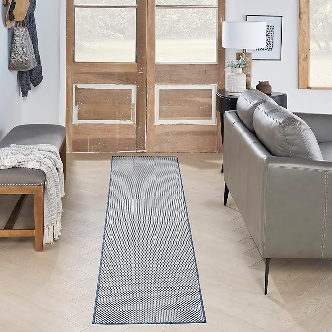 Nourison Home Courtyard Ivory Blue 2' x 6' Area Rug - Easy Clean, Non Shedding, Bed Room, Living Room, Dining Room, Kitchen (6' Runner)