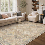 GENIMO 5x7 Area Rugs for Living Room, Machine Washable Non Slip Vintage Rugs, Low Pile Lightweight Print Rug for Bedroom, Dining Room, Home Office, Warm Brown