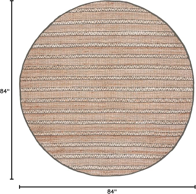 SAFAVIEH Natural Fiber Collection Area Rug - 7' Round, Olive & Natural, Handmade Flat Weave Stripe Jute & Cotton Jute, Ideal for High Traffic Areas in Living Room, Bedroom (NFB655X)