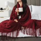 PAVILIA Maroon Red Knit Throw Blanket for Couch Bed, Soft Knitted Farmhouse Sofa Throw for Living Room, Lightweight Decorative Fall Throw Blanket for Chair, Outdoor Textured Boho Blanket, 50x60