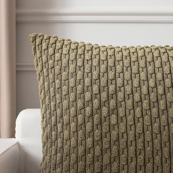 Kevin Textile 20x54 Inch Long Body Lumbar 1 Pack Boho Decorative Throw Pillow Cover Soft Striped Corduroy Rectangle Cushion Case Farmhouse Accent for Living Room Couch Sofa Bed, Olive Green