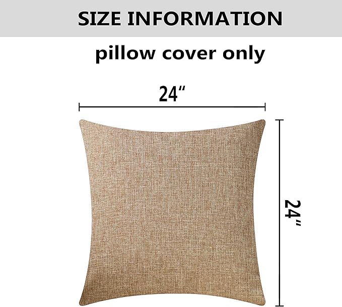 Home Brilliant Textured Burlap Linen European Pillowcase Pillow Sham Large Cushion Cover for Sofa, 24x24(60cm), Natural Linen