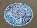 Round Beach Tapestry Turquoise Mandala Throw/Boho Hippie Beach Blanket Roundie/Indian Cotton Bohemian Large Round Table Cloth-Home Decor/Yoga Mat Meditation Picnic Rug (42", Blue and White)