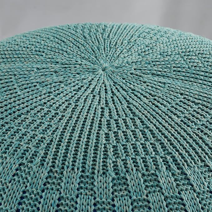 ARTPLAN - Round Knit Pouf - Woven Floor Ottoman - Handmade & Hand Stitched - 19.7 Dia x 12.8 High - Boho Home Décor - Living Room - Bedroom,Agate Green