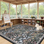 6x9 Area Rugs for Living Room: Floral Washable Rug Vintage Large Soft Boho Non-Slip Carpet Indoor Stain Resistant Thin Carpets for Bedroom Dining Room Farmhouse Nursery Hallway Home Office Dark Black