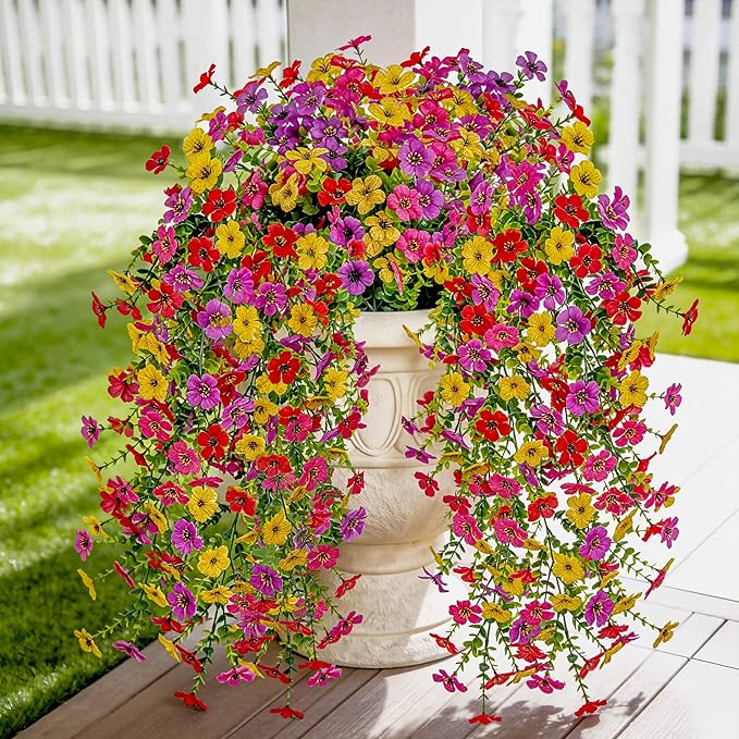 Der Rose UV Resistant Artificial Hanging Flowers for Outdoors, 8Pcs Silk Fake Dasiy Faux Hanging Flowers for Outdoor Planter Porch Balcony Yard Decor
