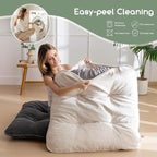 35" Washable Floor Pillow Cushion for Adults, Meditation Cushion Pillow, Extra Large Square Floor Sitting, Removable Tufted Corduroy Cover, for Tatami Living Room or Yoga, Beige, Machine Washable