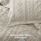 Bedsure Tufted Boho Comforter Set Twin Size - Linen Boho Bed Set, GentleSoft™ 2 Pieces Farmhouse Shabby Chic Embroidery Bedding, Gifts for Woman, Soft Jacquard Twin Comforter for All Seasons
