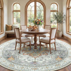 Area Rugs 8ft Washable Non-Slip, Floral Vintage Distress Print Pattern Medallion Carpet for Living Room Bedroom Dining Room, Light Yellow Carbon Grey Orange