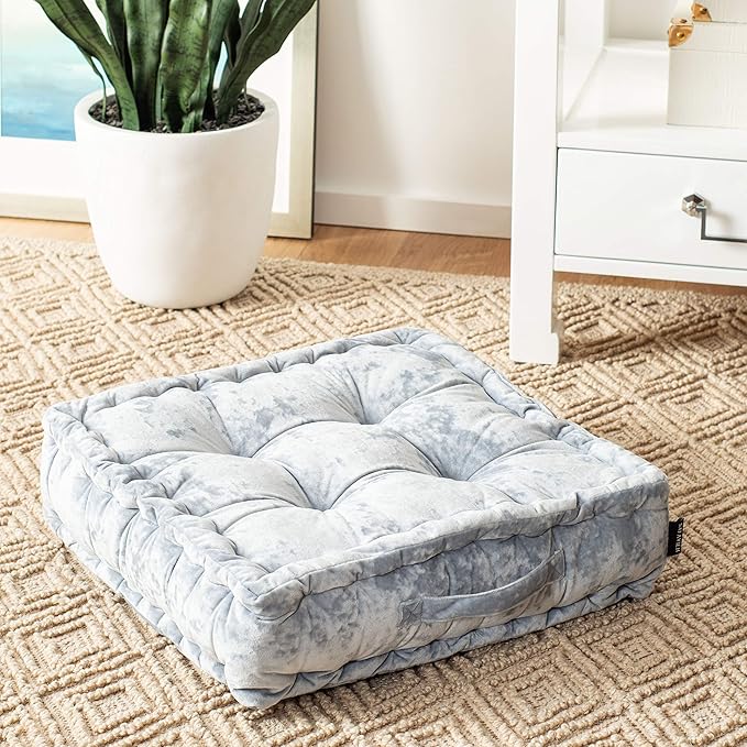 Safavieh Belia Glam 18-inch Light Grey Velvet Square Floor Pillow