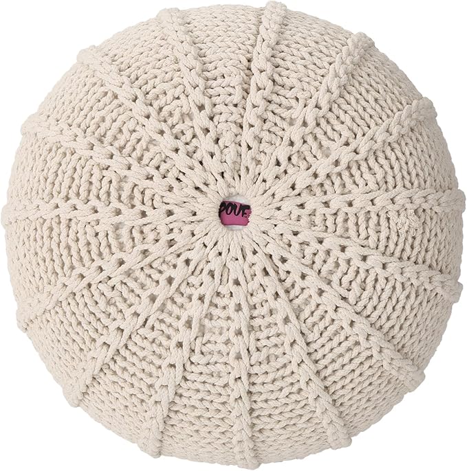 Christopher Knight Home Agatha Knitted Cotton Pouf, Beige Small