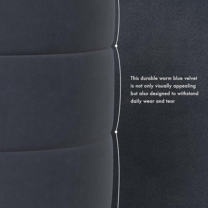 Spatial Order Upholstered Round Ottoman (No Lid, Seat Only) | Spatial Order Home Décor | Foot Rest Pouf – Steel Blue Velvet