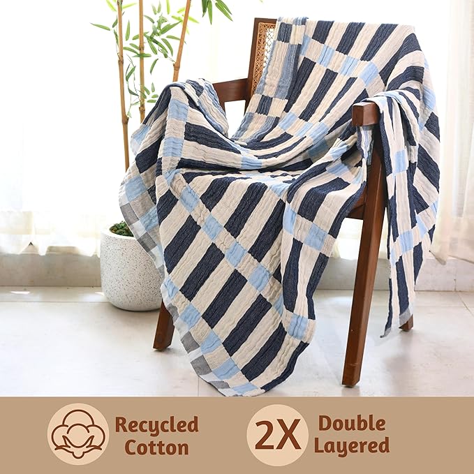 Folkulture Throw Blanket for Couch 50" x 60" |100% Recycled Cotton, Lightweight Throw Blanket for Chair, Couch, Sofa, Bed | Guest Room Must Haves Boho Blanket | Winter Blue