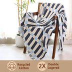 Folkulture Throw Blanket for Couch 50" x 60" |100% Recycled Cotton, Lightweight Throw Blanket for Chair, Couch, Sofa, Bed | Guest Room Must Haves Boho Blanket | Winter Blue