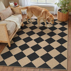 4x6 Checkered Easy Jute Area Rug for Living Room Checkerboard Washable Indoor Outdoor Carpet Farmhouse Patio Office Mat Geometric Non Slip Black Carpet for Dorm Backyard Dining Room