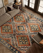 Area Rug 6x9 Rug Machine Washable Non-Slip Low Pile Print Pattern Western Rug Fall Rug for Living Room Bedroom Entryway Tribal Series -Orange/Brown