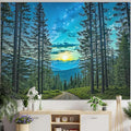 Accnicc Forest Road Tapestry Green Nature Pine Tree Wall Tapestry for Bedroom Aesthetic Starry Mountain Outdoor Landscape Small Tapestries Wall Hanging for Dorm Living Room Decor 48 x 36 Inch