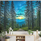 Accnicc Forest Road Tapestry Green Nature Pine Tree Wall Tapestry for Bedroom Aesthetic Starry Mountain Outdoor Landscape Small Tapestries Wall Hanging for Dorm Living Room Decor 48 x 36 Inch