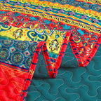 Exclusivo Mezcla 50"x 60" Quilted Throw Blanket- Microfiber Quilt Throw with Boho Striped Pattern, Reversible Red and Blue Versatile Lap Quilt for All Seasons, Lightweight Throws for Bed/Couch/Sofa