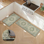 GENIMO Kitchen Mats for Floor 2PCs, Washable Anti Fatigue Mat for Cushioned, 17.3"x47"+17.3"x30", Waterproof Kitchen Rugs, Non Slip Comfort Standing Mat Rug for Home, Sink, Laundry, Light Green