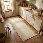 GarveeHome 2.5x8 Scalloped Washable Runner Rug for Kitchen, Soft Jute Long Hallway Runner Non Slip Entryway Rug Farmhouse Thin Laundry Mat Stain Resistant Carpet for Bathroom Beside Rug