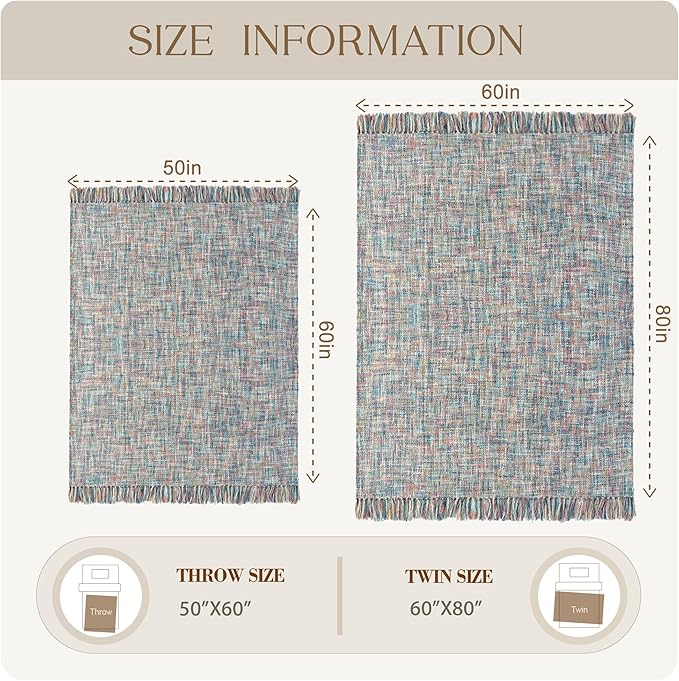Multi-Color Pink Blue Cable Woven Throw Blanket for Couch,60"X80" Boho Style Textured Blankets for Home Decor,Super Soft Warm Cozy Chunky Blanket with Decorative Tassels for Bed