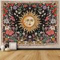 Accnicc Sun and Moon Tapestry Boho Vintage Floral Wall Tapestry for Bedroom Aesthetic Hippie Celestial Botanical Colorful Plant Small Tapestries Wall Hanging for Living Room Dorm 48 x 36 Inch