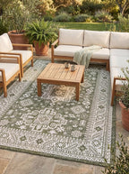 Rugs.com Outdoor Aztec Collection Rug – 3' x 5' Green Flatweave Rug Perfect for Living Rooms, Large Dining Rooms, Open Floorplans