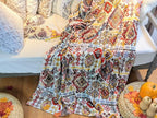 DaDa Bedding Bohemian Southwestern Mink Fleece Throw Blanket - Lightweight Cozy Farmhouse Aztec Havana Geometric Abstract Soft Warm Fall Decor - Yellow & Red - 63" x 90"