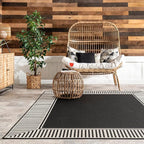 Nuloom Asha Black/Ivory, 5' x 8', Casual, Striped Border, Soft and Cozy, High Traffic, Stain Resistant, Easy Clean, Durable Area Rug for Indoor/Outdoor Patio, Deck, Porch, Garden, Courtyard