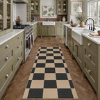 2x8 Checkered Easy Jute Runner Rug Kitchen Rug Non Slip Washable Outdoor Runner for Entryway Indoor, Checkerboard Black Indoor Outdoor Carpet for Hallway Porch