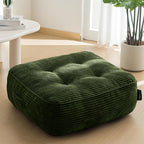 HIGOGOGO 8" Extra Thick Floor Pillow Cushion for Adults, Meditation Cushion Pillow, Large Square Floor Sitting, Tufted Corduroy Cover, for Tatami Living Room or Yoga, 22x22 Inch, Dark Green