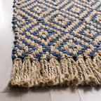 SAFAVIEH Natural Fiber Collection Area Rug - 9' x 12', Tropical Blue & Natural, Handmade Boho Diamond Tassel Jute, Ideal for High Traffic Areas in Living Room, Bedroom (NF266D)