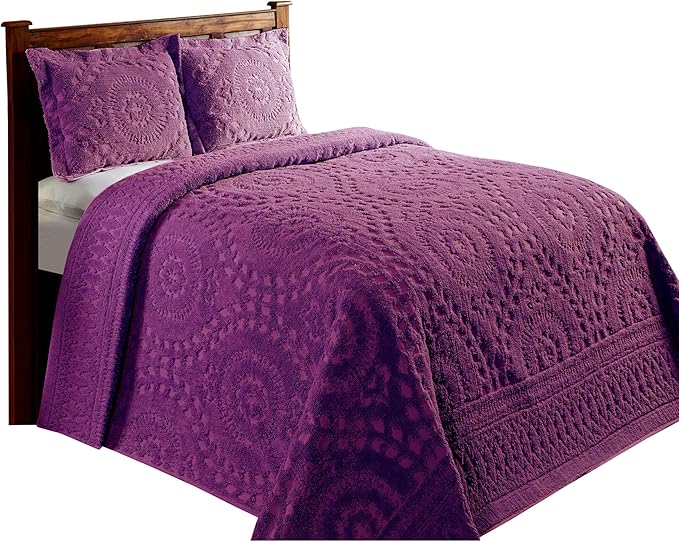 Better Trends Stylish Plush Twin Bedding Set, Plum 100% Cotton Tufted Medallion Pattern Soft & Luxurious Feel, Perfect for Gifting and All Seasons, Machine Washable, 2 Pieces - Rio Collection