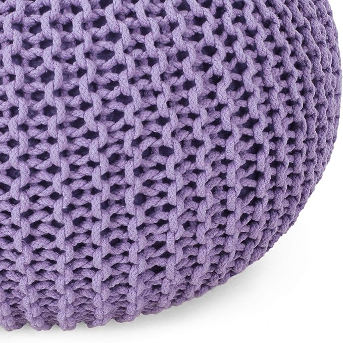 Christopher Knight Home Belle Knitted Cotton Pouf, Lavender