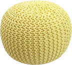COTTON CRAFT - Hand Knitted Cable Style Dori Pouf - Yellow - Floor Ottoman - Cotton Braid Cord - Handmade & Hand Stitched - Truly one of a Kind Seating - 20 Dia x 14 High