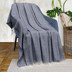 PAVILIA Herringbone Blanket Throw with Fringe,Faux Cashmere Knitted Throw with Tassels for Couch Bed,Decorative Farmhouse Soft Lightweight Plush Fuzzy Cozy,50x60,Herringbone - Navy Blue