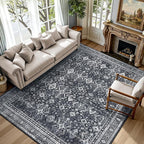 Lofus 5x7 Area Rug for Living Room,Black Washable Area Rugs with Non-Slip Backing,Soft Boho Carpets for Bedroom Dining Room Home Office Indoor Nursery