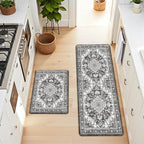 Boho Kitchen Mats for Floor 2 Piece Set Anti Fatigue Cushioned PVC Kitchen Rugs Non Slip Waterproof Farmhouse Mats 2/5 Inch Comfort Standing Mat for Sink, Laundry, 17.3"x59"+17.3"x28", Grey