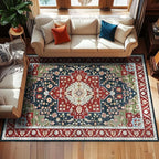 YJ.GWL Area Rugs for Living Room 9x12 Machine Washable Rugs, Non Slip Floral Vintage Rug Indoor Carpet, Stain Resistant Large Rug for Bedroom Dining Room, Red Green