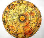 CRAFT KALA 32" Round Large Round Bohemian Floor Pillow Pouf Cover Mandala Meditation Room Pillow Cover for Adults Boho Seating Poufs Cushion Cover for Kids Playroom Yellow Zodiac