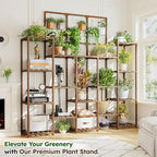 EnHomee Tall Plant Stand, 14 Tiers Indoor Plant Stand for Multiple Plants Pot, Wood Plants Shelves for Living Room, Patio, Balcony, Yard, Garden, 11.8''D×56''W×63''H